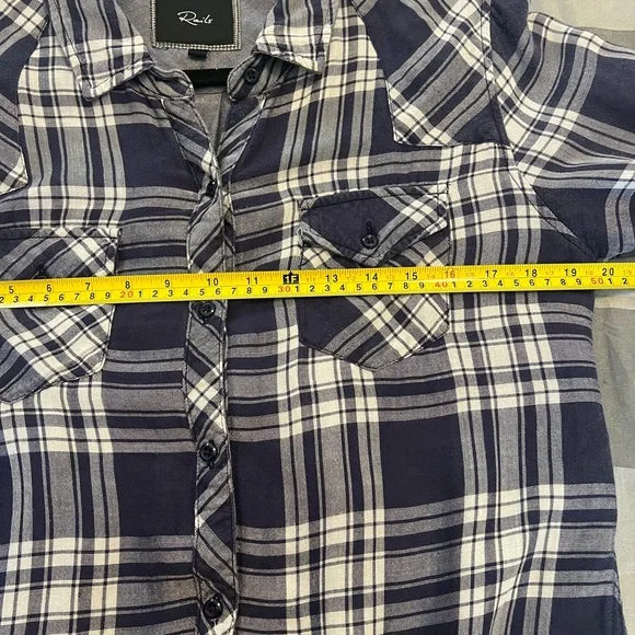 Rails Kendra Plaid Flannel Button Front Shirt Chambray Lined in Indigo sz M - Picture 12 of 14